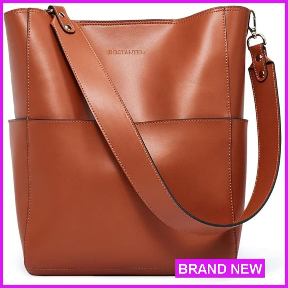 Leather Tote Shoulder Bucket Bag Designer Chic Elegant Minimal Versatile